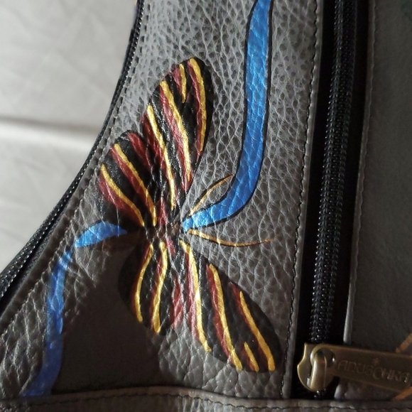 Anuschka Grey handpainted rose animal print safari hobo shoulder bag nwot - Picture 9 of 16